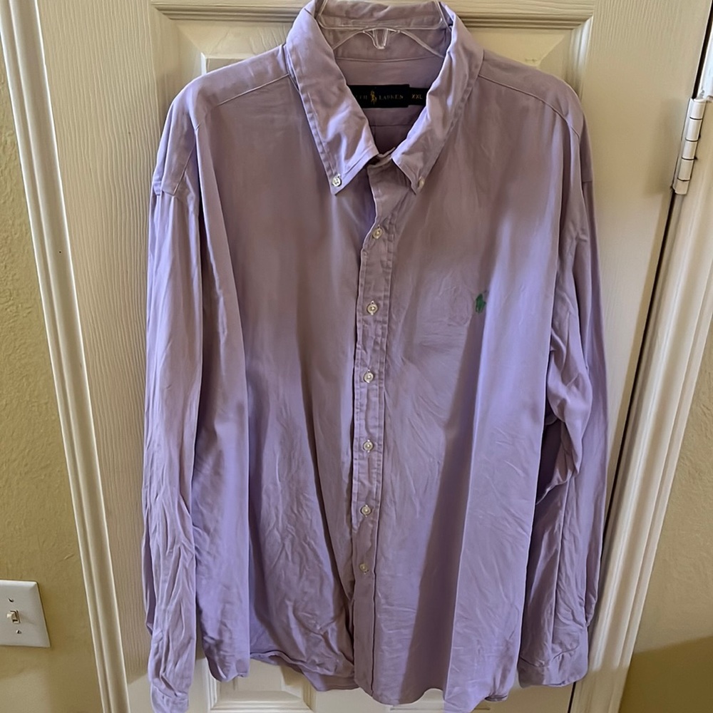 Ralph Lauren-Purple And Green Button Down Polo Shirt-XXL